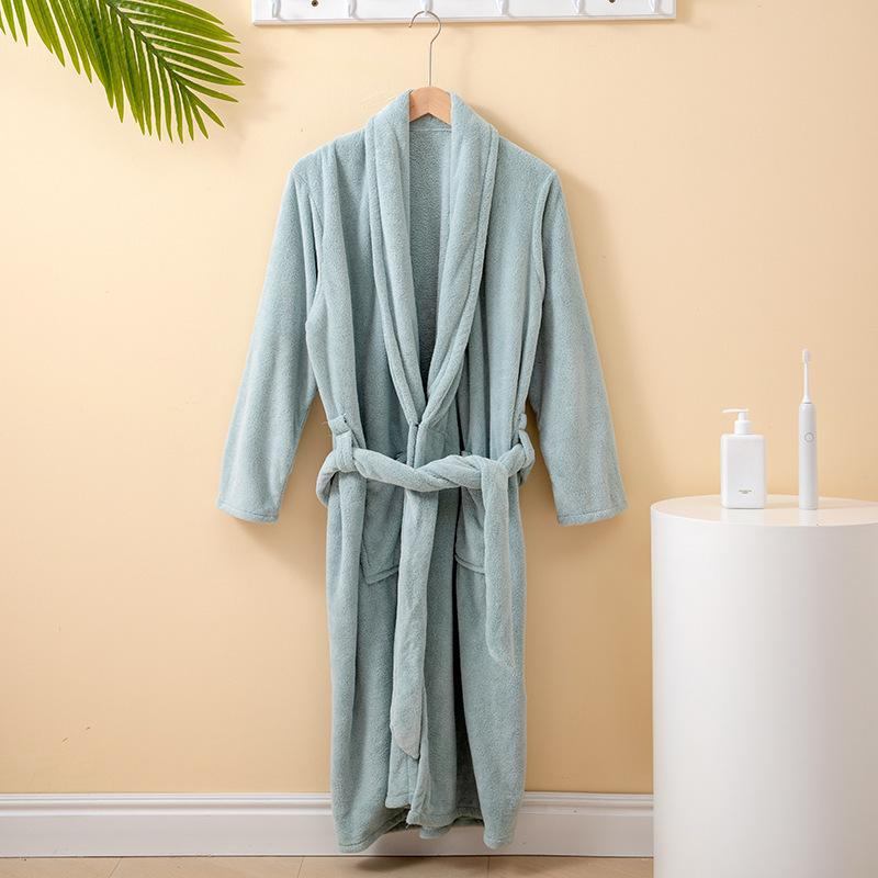 Unisex Coral Fleece Long Bathrobe: Soft, Thick, and Absorbent for Home, Salon, or Hotel Use