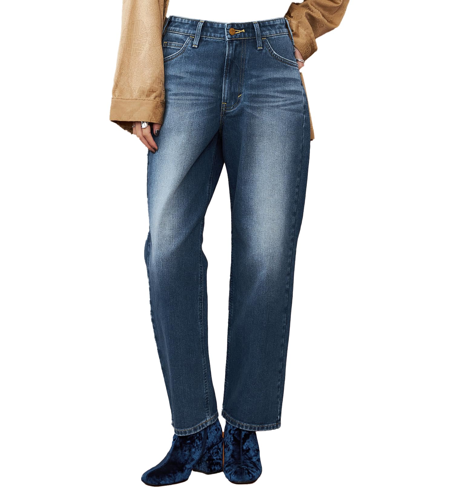 Lee BABE Stretch Straight Denim Pants XXS-4L mid-blue синий