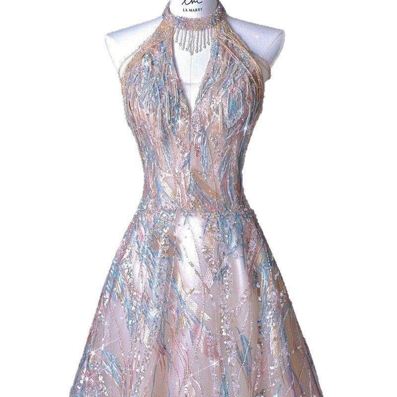 High-End French Halter Neck Evening Gown - 2026 Light Luxury Bridal Banquet Dress