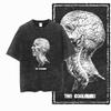 Retro Unique Graphic Printed Washed Distressed Big Size Black Cotton Unisexs Streetwear TShirt G
