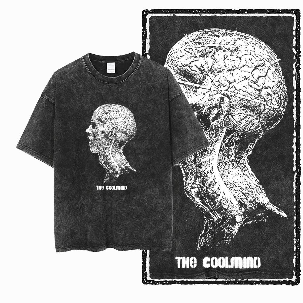 Retro Unique Graphic Printed Washed Distressed Big Size Black Cotton Unisexs Streetwear TShirt G