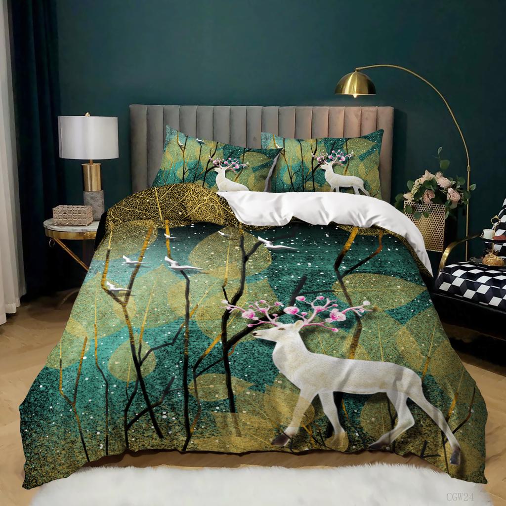 Seven-Color Deer 3D Digital Printing Kit, Quilt Cover, Bed Three-Piece Set
