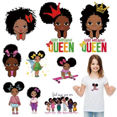 Black Girl Patch Clothes Stickers Heat Transfer T-Shirt Dresses Parches Ropa Diy Iron-On Transfer Heat-Adhesive Clothing Patches