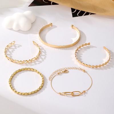 For Holidays Women's A Gift Stackable Bead Bracelets Suitable For Daily Wear Multi-layer Geometry Chain Design Classic 5pcs/set Of  Jewelry