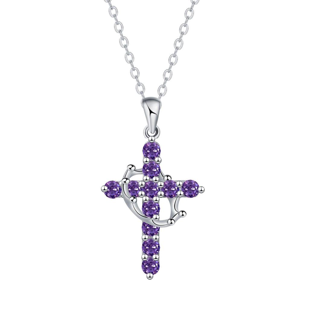 Multi-Color Birthstone Diamond Cross Necklace - Retro Religious Clavicle Pendant Gift