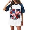 Women Casual Short Sleeve T Shirt Denim Patchwork Top 250th Independence Day Commemorative Print Relaxed Fit Lightweight Tee