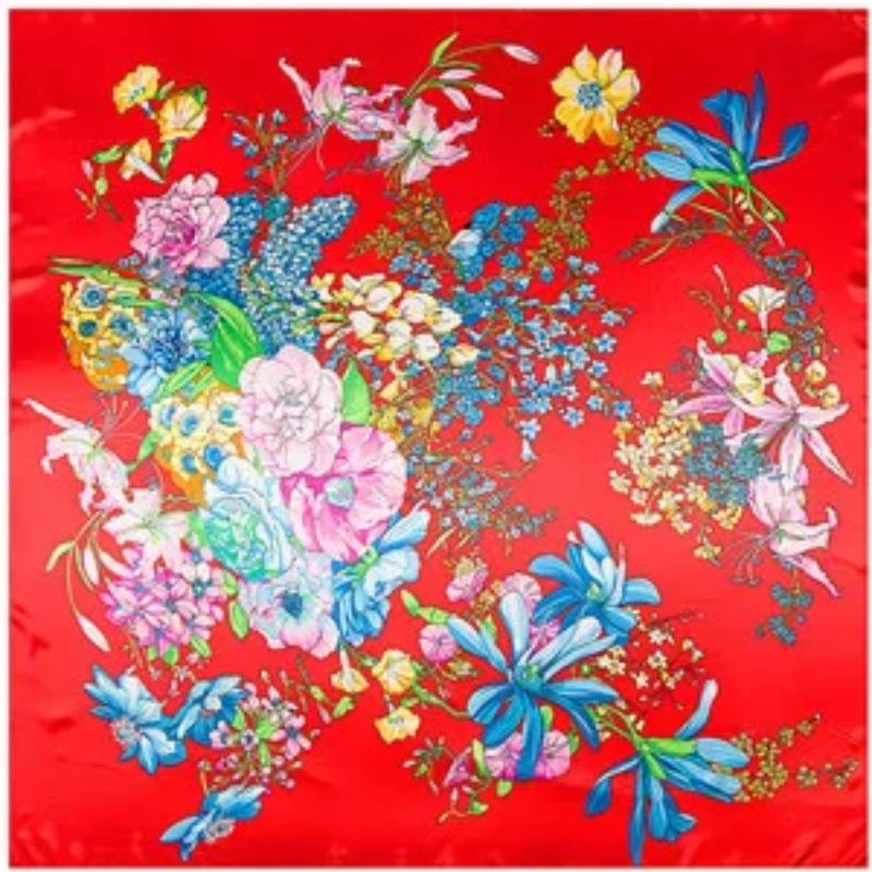 90*90 cm Luxury Brand Butterfly Floral  Print  Women  Silk Scarf Europe Style Square Scarves four seasons Shawls Satin scarfs