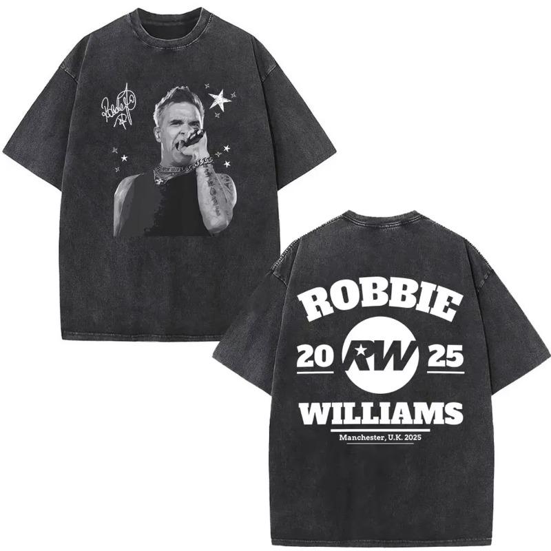 Vintage Washed Robbie Williams BRITPOP Tour 2026 Double Sided T Shirt Men's Women Clothing Fashion High Quality Cotton T-shirts