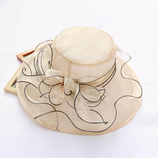Beach Hat Floral Design Sun Protection Adjustable Organza Thin Elegant Sun Cap Fashion Accessories