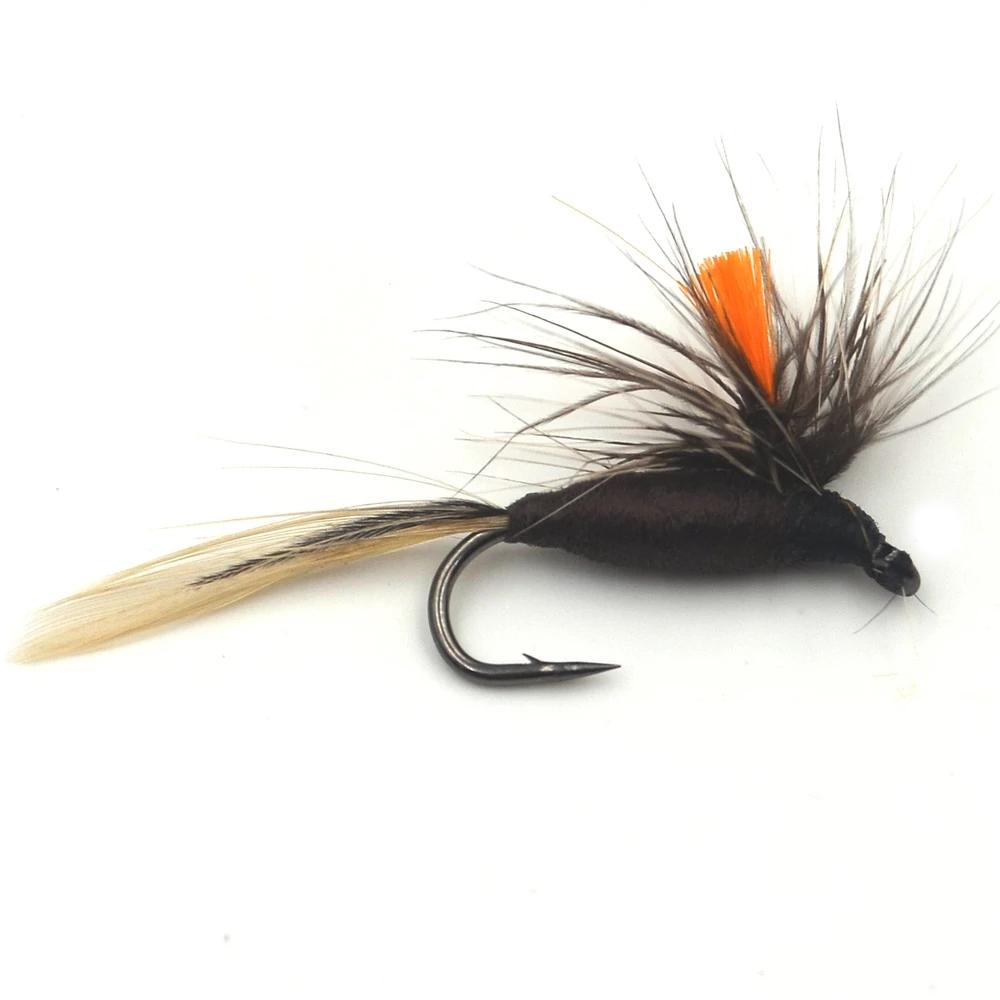 MNFT 10Pcs 10#Orange Grey Caddis Fishing Fly Trout Classic Mosquito May Dry Flies