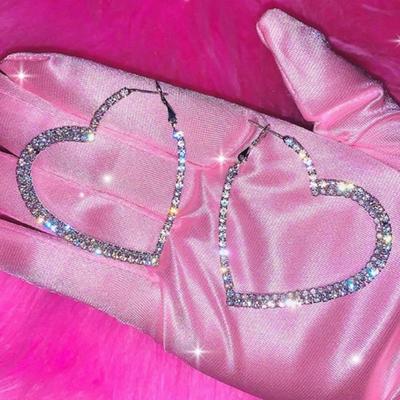 1 Pair Women Earrings Heart Shape Rhinestone Individual Hanging Earrings Exaggerated Party Club Dating Dangle Earrings Ear Hoop Jewelry
