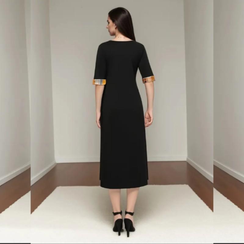 Plaid Print Splicing Dress, Casual Crew Neck Short Sleeve Summer Asymmetrical Dress, Women's Clothing