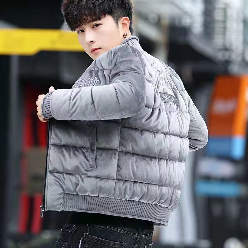 

Men Jackets Warm Cotton Coats Men Slim-fitting Short Down Jackets Men Stand-up Collar Handsome Cotton Jackets M серый