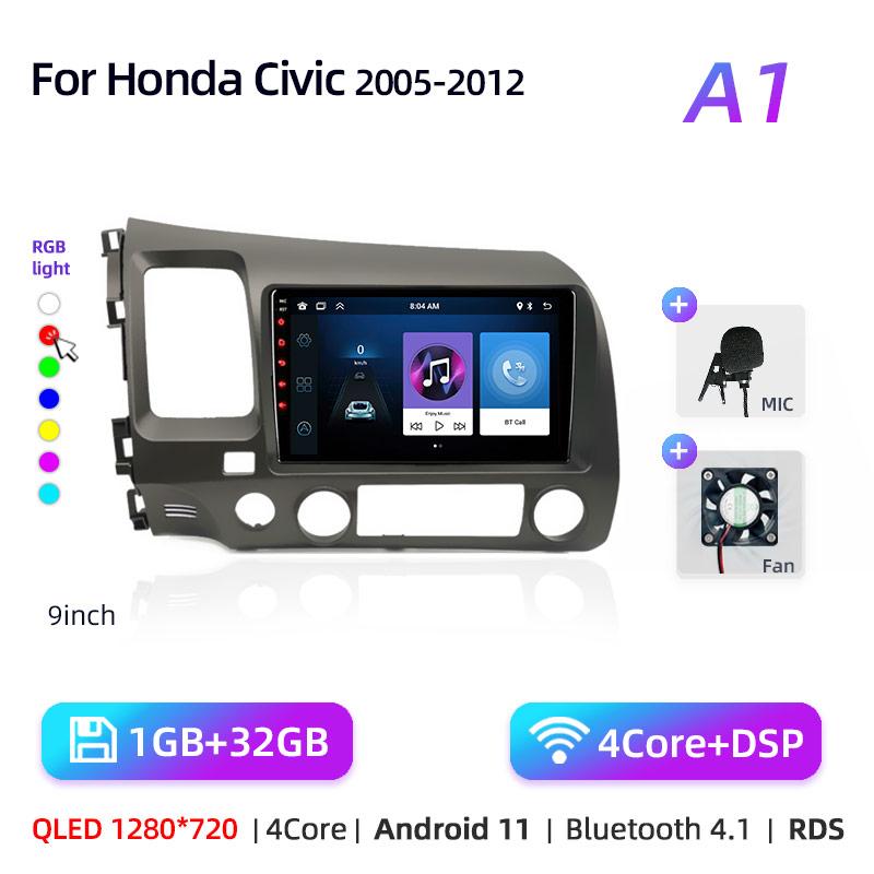 

9 Android 12 Carplay автомобильный стерео радиоприемник для Honda Civic 8 2005 - 2012 мультимедийный плеер навигация GPS 2 Din 4G аудио DVD