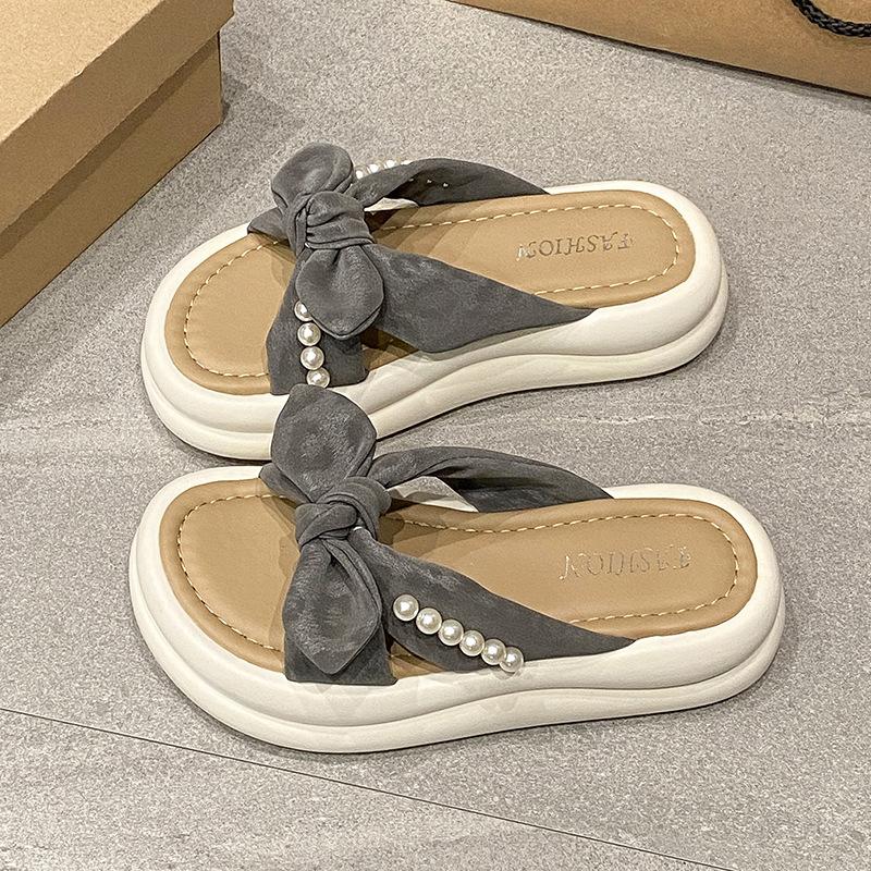 French style with skirt cool slippers women's summer wear 2025 new pearl pleated thick-soled Roman half slippers