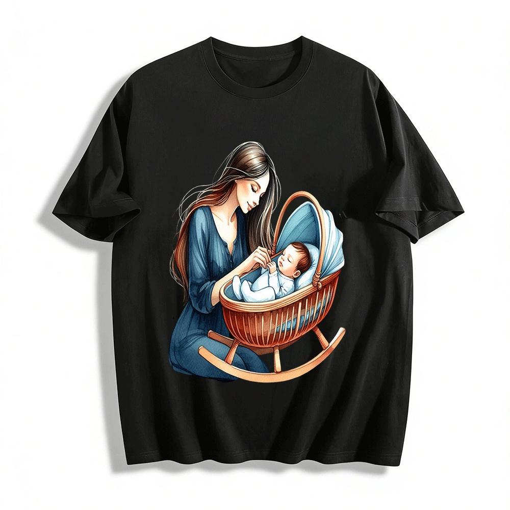 Gentle Cradle Sleeping Baby Print Casual Parent-Child Top Pure cotton T-shirt XXS