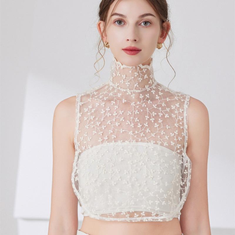 New Mesh Lace Stand Fake Collar for Women Summer Dress Casual High Collar Sexy Solid Detachable False Collar