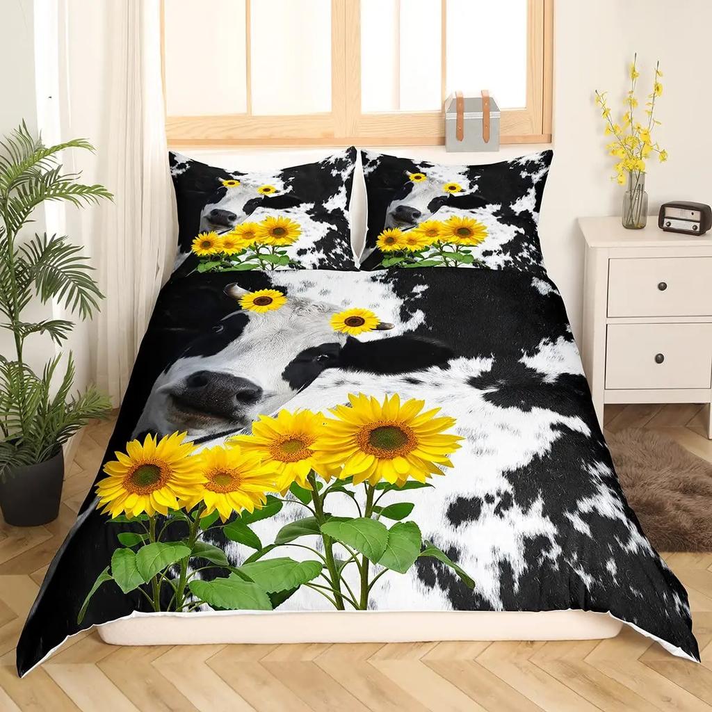 Cowhide Soft Duvet Cover Set,Brown Cow Leopard Print,Western Rustic Farmhouse Farm Animals Beding Sets Highlplus Cow Warm Comforter Cover