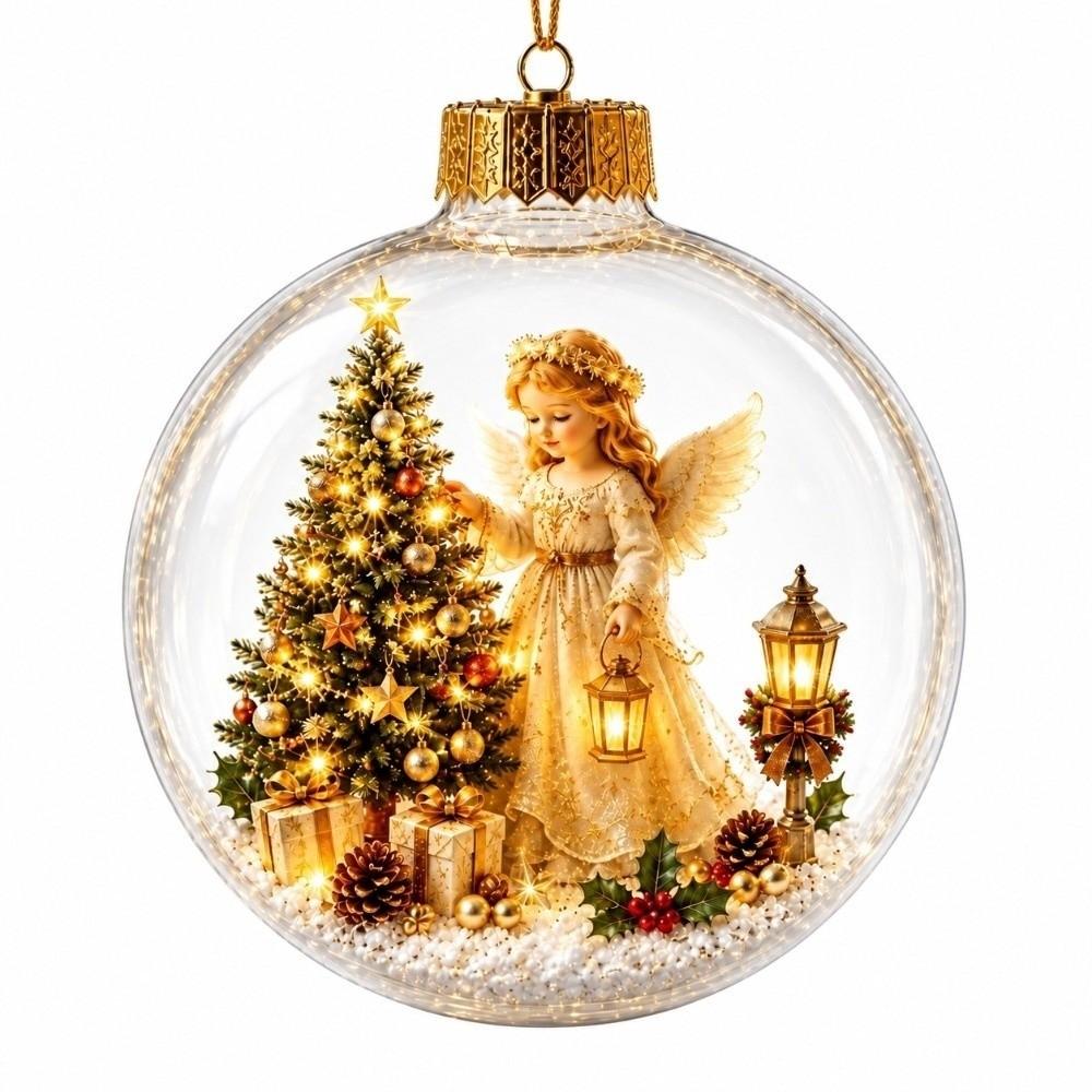 Builtin LED Christmas Ball Ornament Transparent Clear Acrylic Sphere Office Celebration