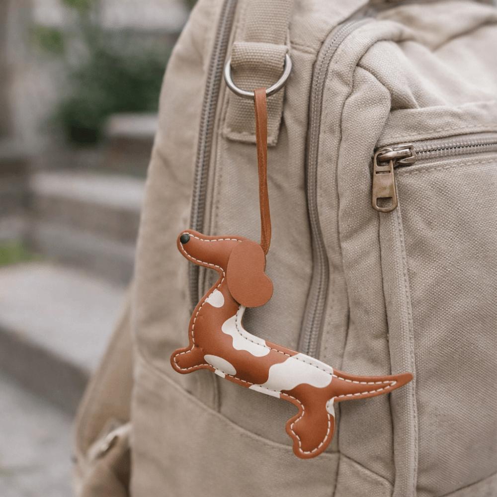 Handmade Puppy PU Leather Key Ring Cute Animal Bag Charm DIY Dachshund Dog Keychain  Keys Ornament