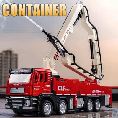 1:32 Sprühpumpen-LKW Auto Spielzeugmodelle Metallguss Feuerwehrautos Türen geöffnet Rückzug Sound Licht Baufahrzeug Jungenspielzeug