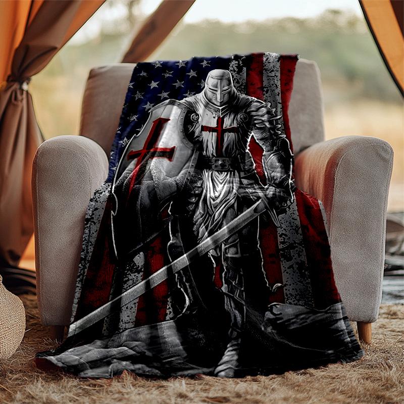 Cross Templars Knight Flannel Blanket Soft Warm All-Season Throw, Design for Camping, Car Travel, Hiking Sofa, Bed, Office Perfect Gift for Parties