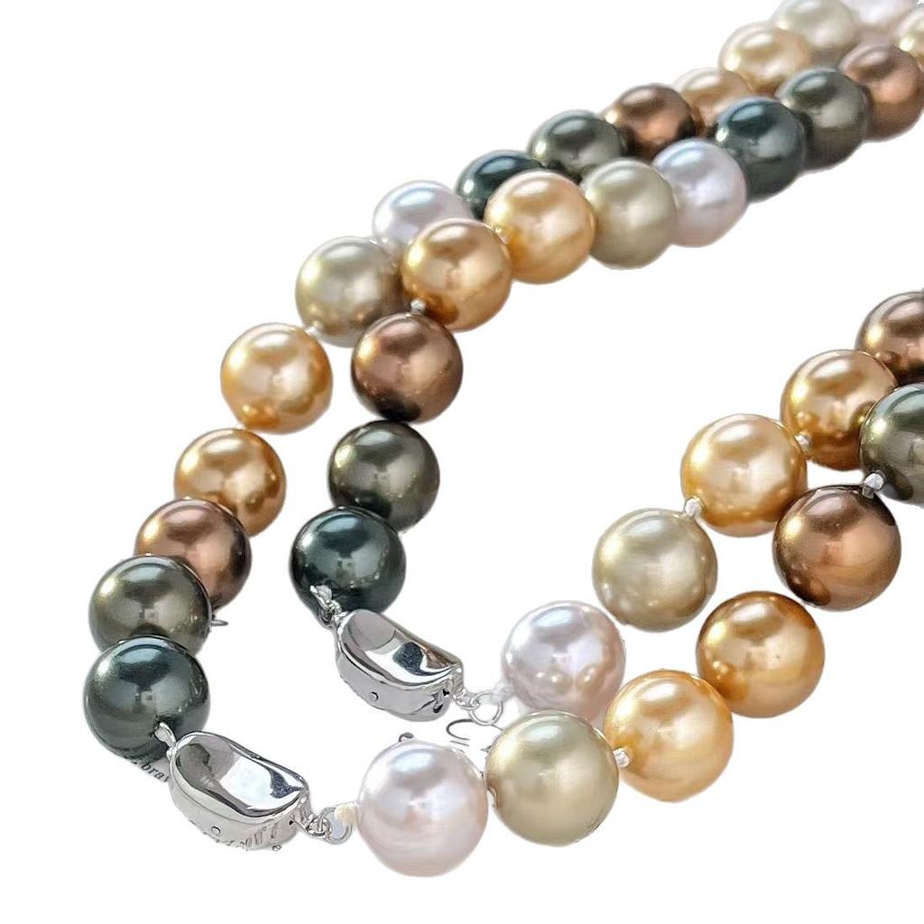 12Mm Large Granular Maillard Highlight Artificial Crystal Pearl Sweater Chain Collarbone Chain Sweater Chain