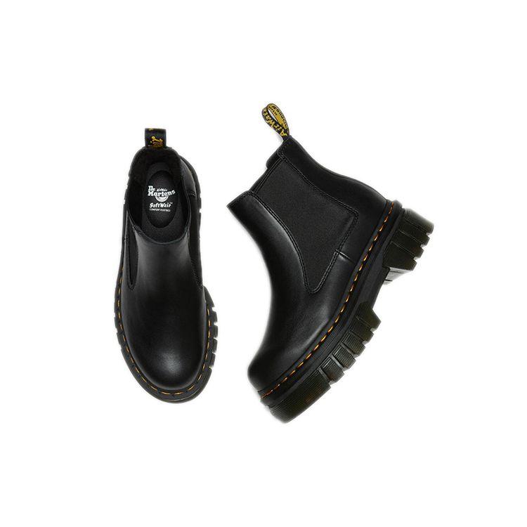Dr. Martens Audrick Leather Round Toe Slip-On Short Chelsea Boots Unisex Boots Charcoal-Black 27148001