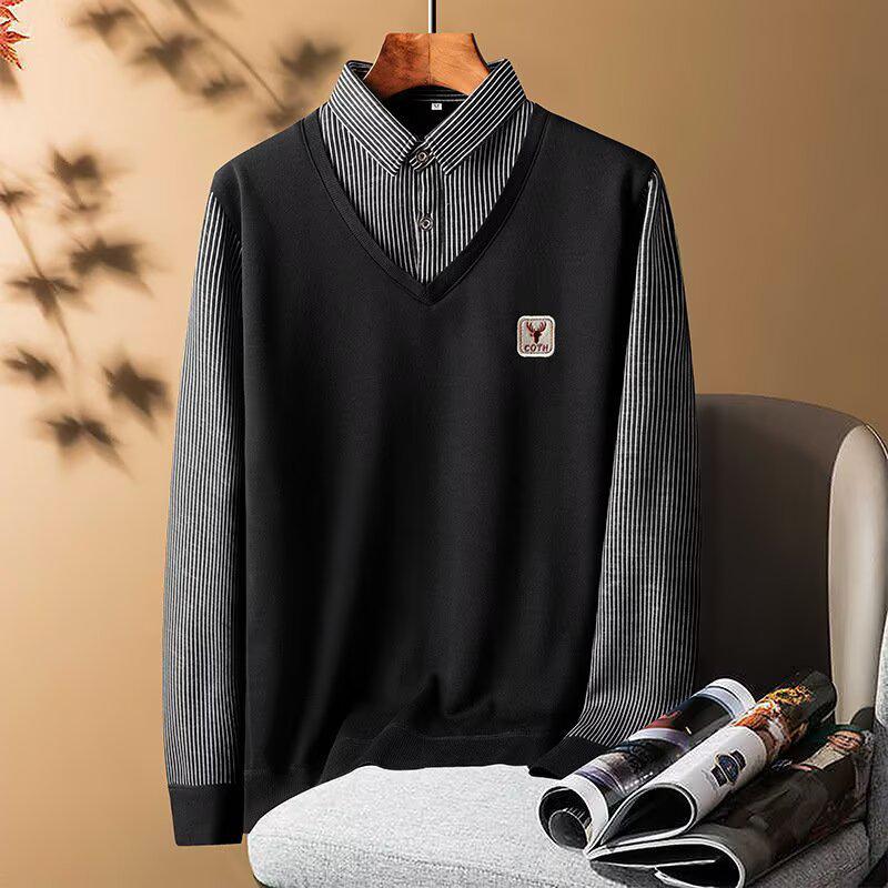 

Artistic Harajuku Style Velvet Faux Knit Sweater for Men - Trendy and Versatile Two-Piece Design 2XL чорний