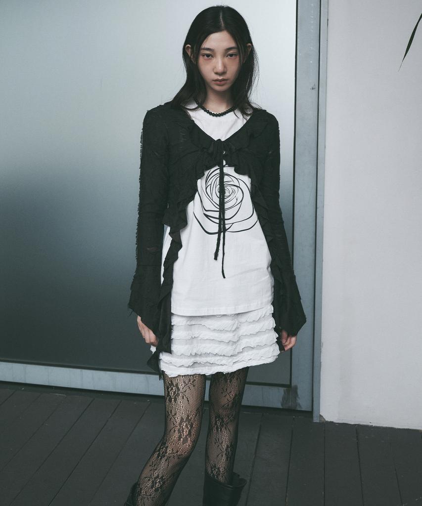 Nigaennikol Fringe Lace Mini Skirt_Ivory