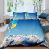 Winter Ski Sports King Queen Duvet Cover Snow Skiing Bedding Set Cartoon High Mountain Landscape 2/3 Pcs Blue White Quilt Cover