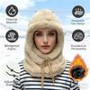Winter Solid Color Balaclava Drawstring Face Insulation Cover Women Adjustable Thick Integrated Neck Cover Full Face Mask Riding