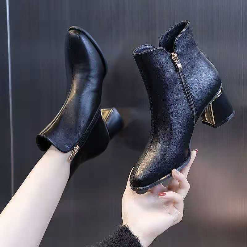 Fashion Solid Color Leather Autumn Winter Female Short Shoes Elegant with Medium Heels Booties Y2k Comfortable Pu 39 Women's Ankle Boots
