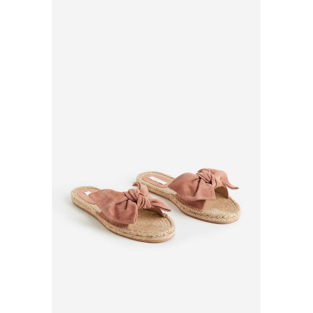 H&M Ribbon Detail Suede Mule Beige/Antique Rose