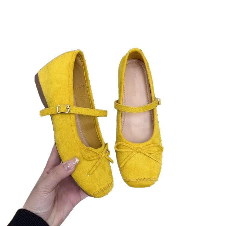 Bow shallow mouth heightening single shoes frosted dance shoes are not tired of feet heightening Mary Jane autumn new models