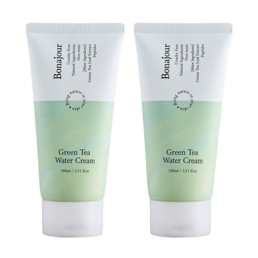 Bonajour Vegan Green Tea Water Cream 100ml 2pcs Set K-Beauty Moisturizer for Sensitive Skin