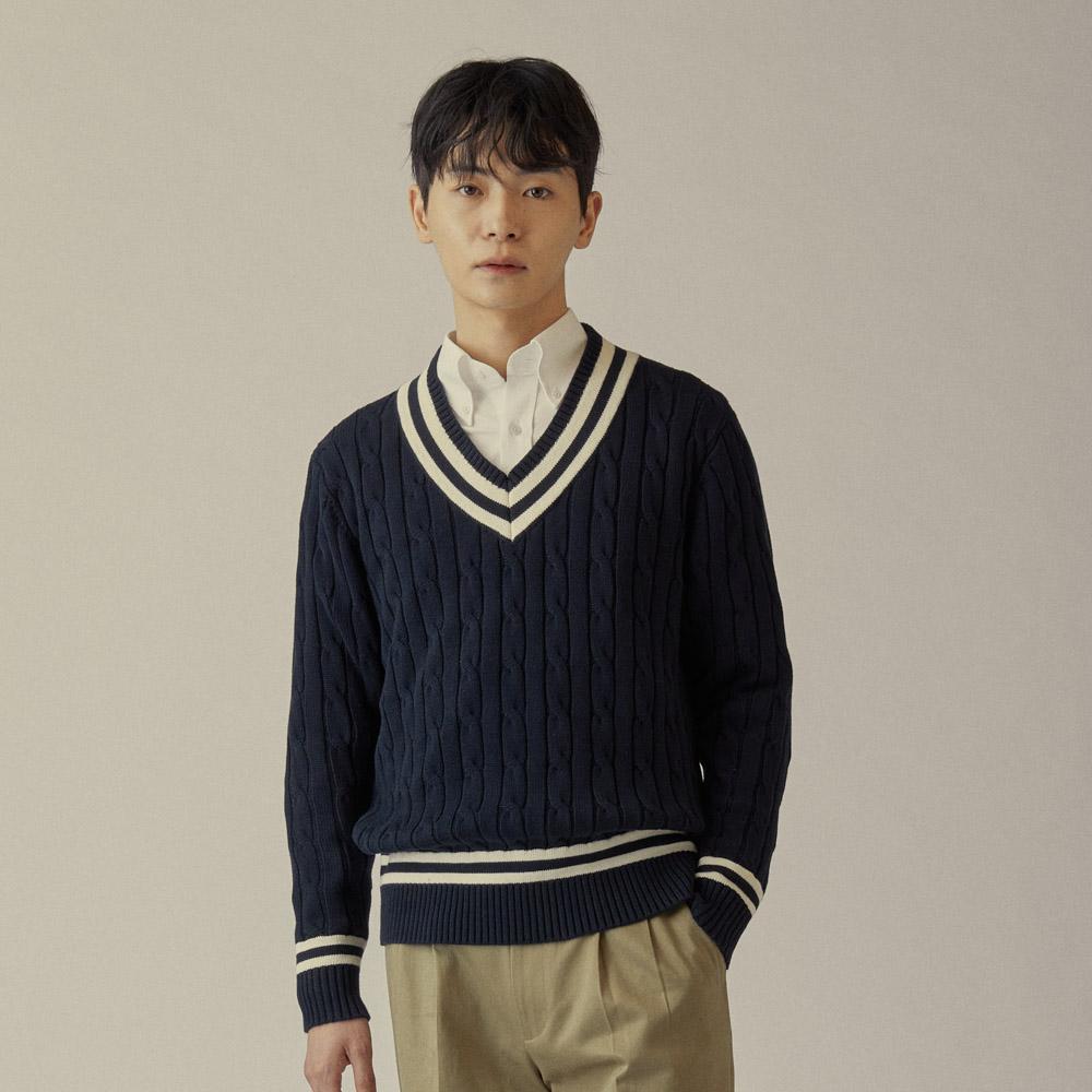 Mannergram Preppy V-Neck Long-Sleeve Knit Navy L