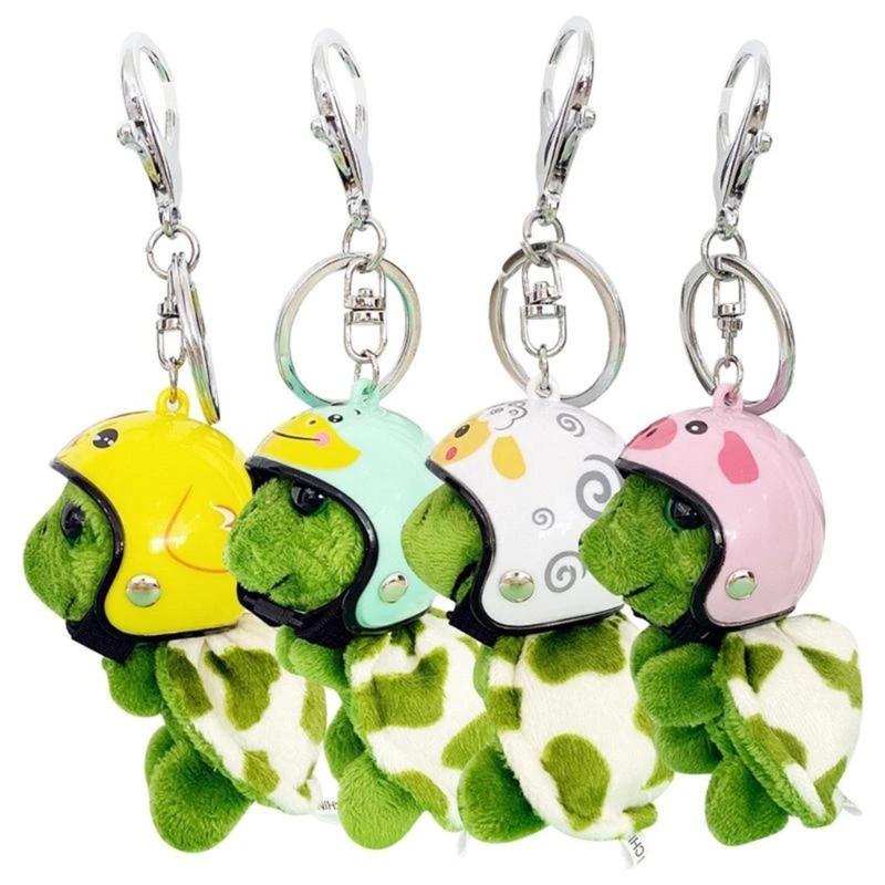 Fashion Lovely Plush Helmet Turtle Keyholder Cute Animal Keychain Bag Charm Pendant Toy Car Keyring Jewelry Party Gift