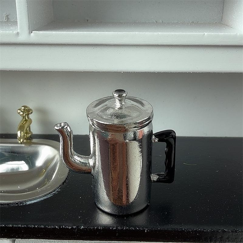 

1:12 Dollhouse Miniature Furniture Model Simulation Retro Kettle Pot Open Lid Model Toys серебряный