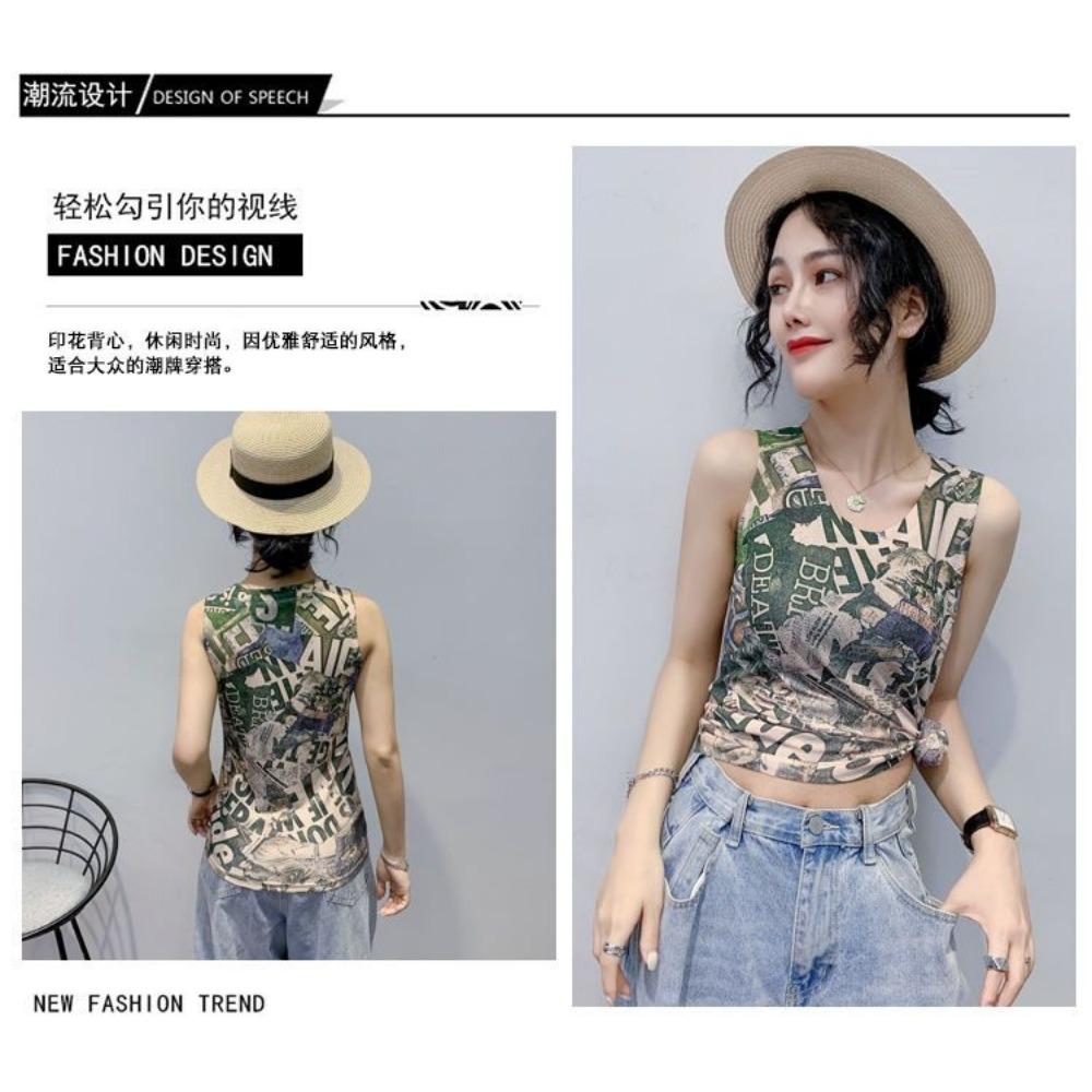Korean Printed Camisole Vest Women's Summer New Fashionable Slim Fit Sleeveless T-shirt Top