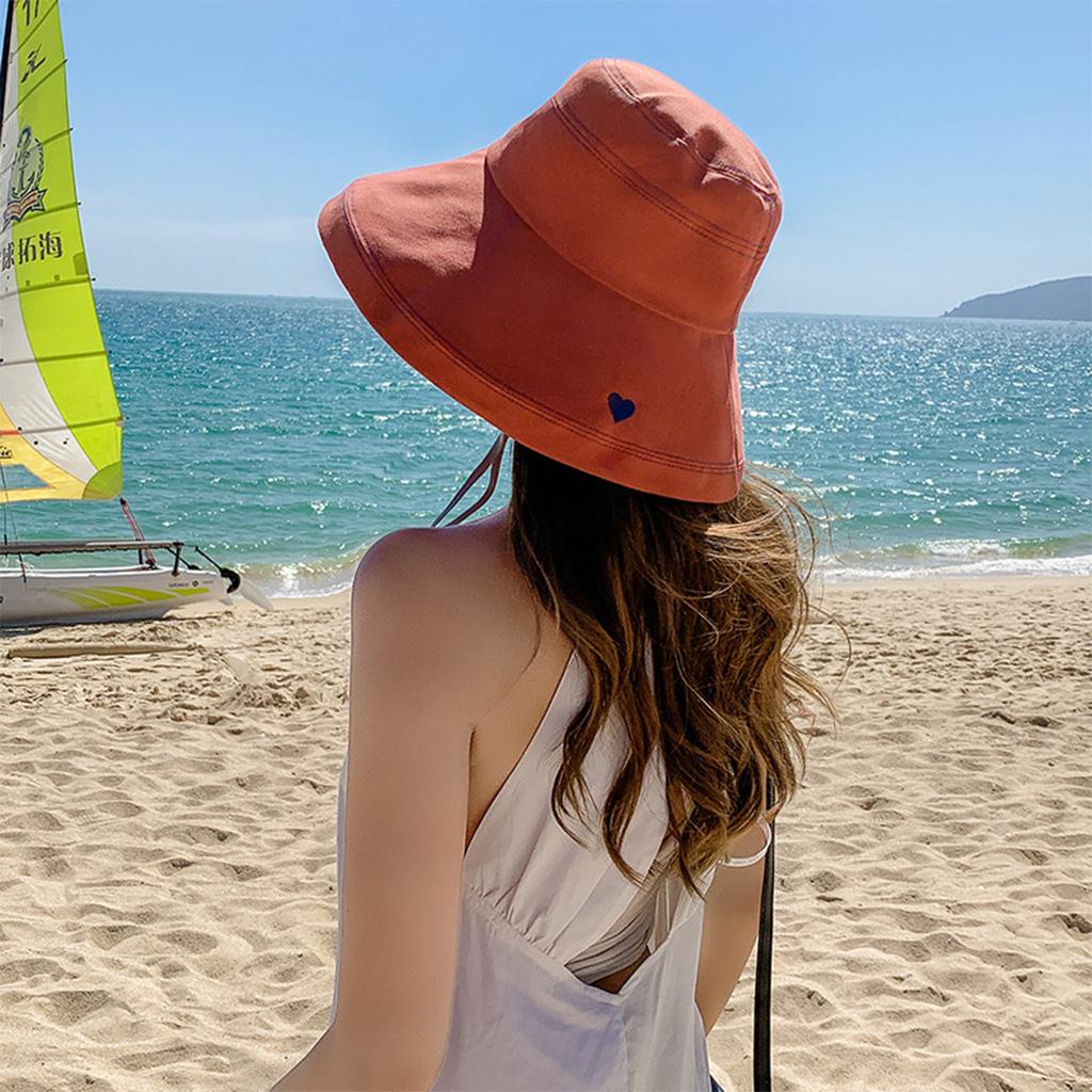 Sun Hat Heart Embroidery Solid 