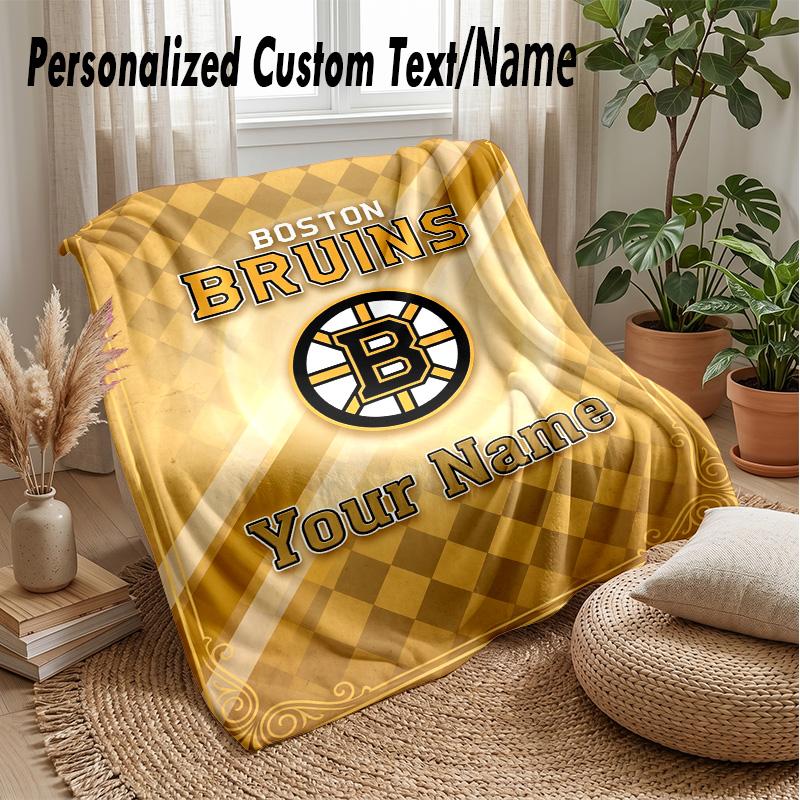 Boston Bruins Individuelle Flanell-Kuscheldecke Drucken Sie Ihren Namen Text Weiche Warme Decke Weihnachtsgeschenk