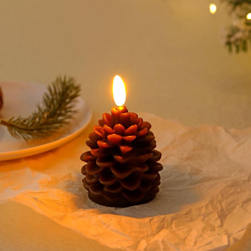 Elegant Brown And Beige Flameless Pinecone Candles For Festive Holiday Decor