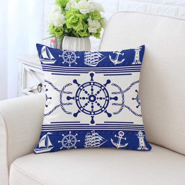 Home Decor Nautical Themed Pillow Covers with Sea Symbols Pattern Cushion Cover Suitable for Sofa Bedroom Car Pillow Cover