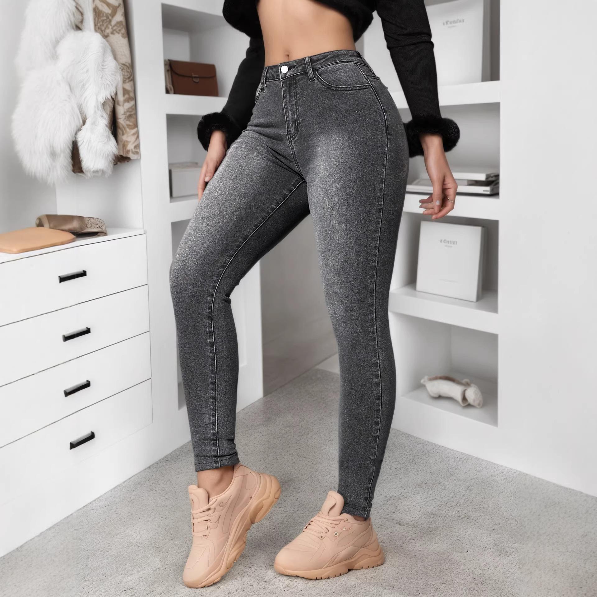 Women’s Grey Jeans: Fashionable and Distinctive New Autumn/Winter Stretch Slim-Fit Skinny Jeans for Women XS чёрный