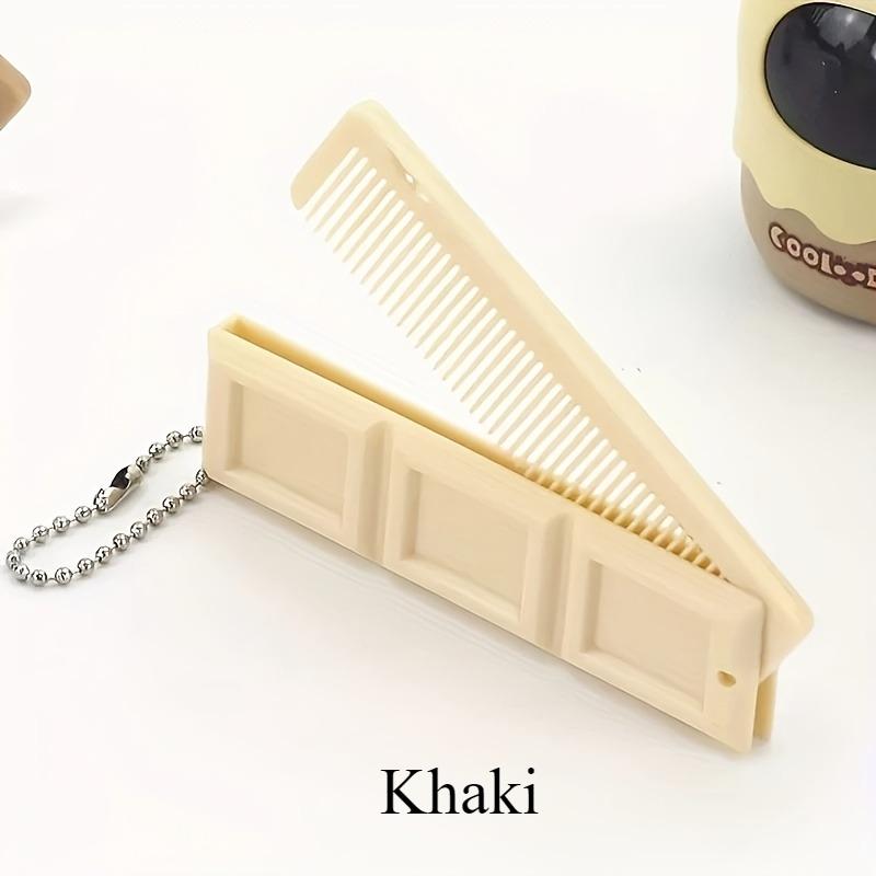 

1 шт. Складная расческа в форме шоколада с зеркалом - Прочный АБС-пластик, Компактная и портативная для студентов, путешествий, вечеринок хаки