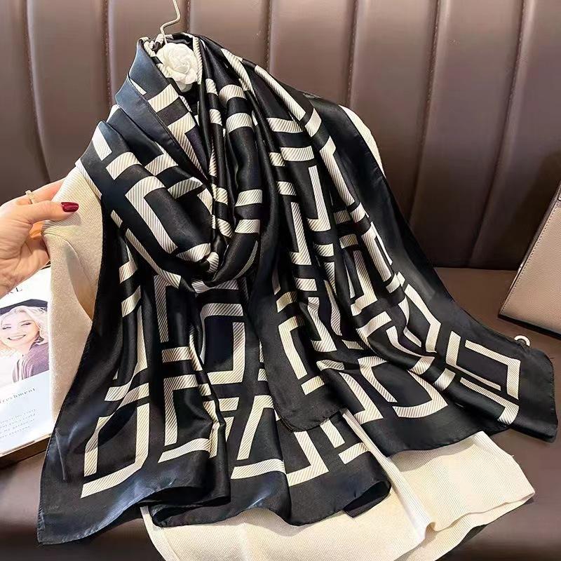 Spring and Summer Thin Silk Scarf High-end Printed Long Scarf New Satin Travel Sunscreen Scarf National Style Cloak