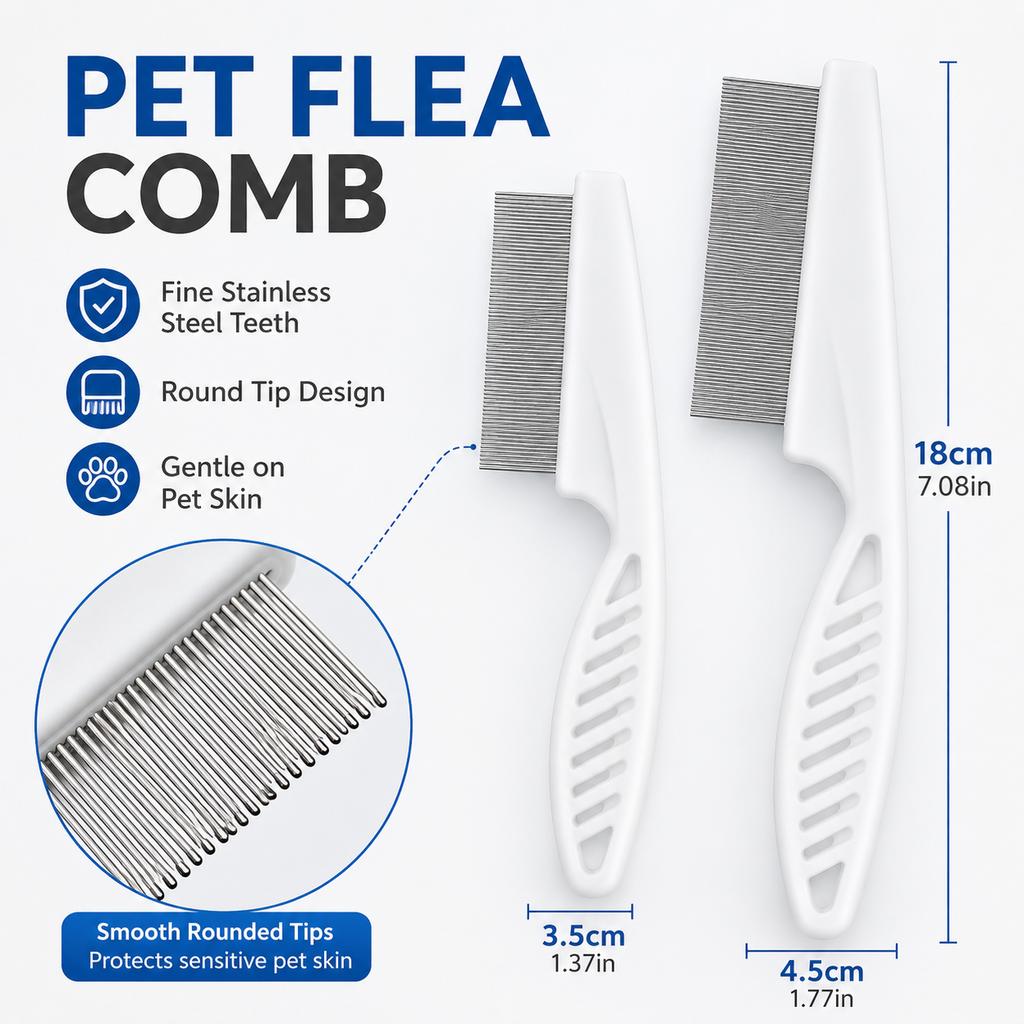 Pet Flea Comb Stainless Steel Dense Teeth Design Dog Cat Hair Remover Brush Portable Dematting Grooming Cleaning Supplies