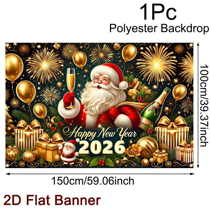 2026 Happy New Year Backdrop Banner Fireworks Champagne New Year Celebrations Christmas Party Photo Background Decoration Banner