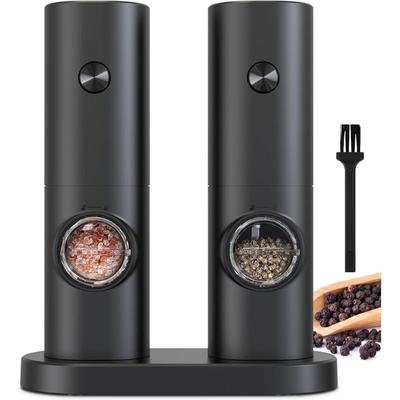 Electric Pepper and Salt Grinder Set – Battery-Powered with Base, LED Light, Adjustable Coarseness